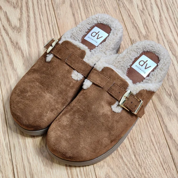 DV Dolce Vita Women's Anina Cozy Cognac Slip-On Clogs with Buckle Size 7 - Picture 9 of 10